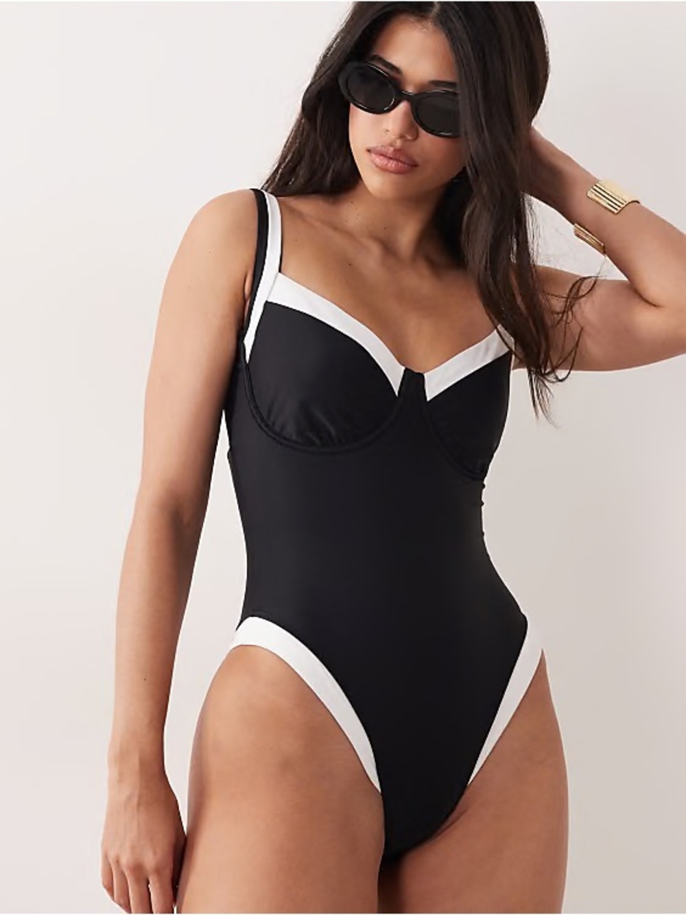 Abercrombie & Fitch Curve Love Underwire One-Piece Swimsuit in Black and White.